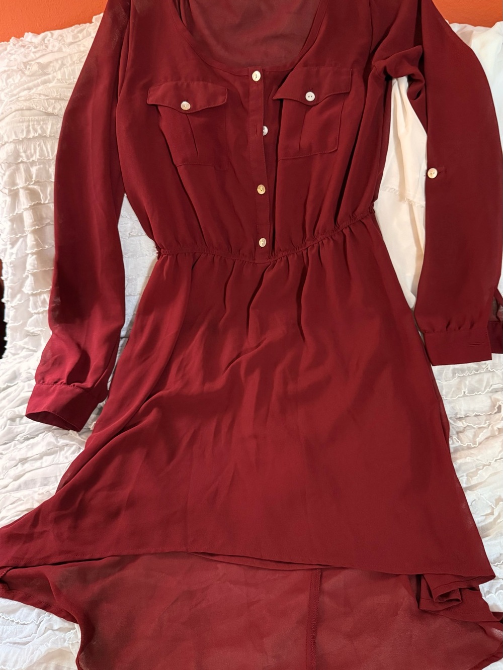 Rewind Burgundy Button-Front High-Low Dress